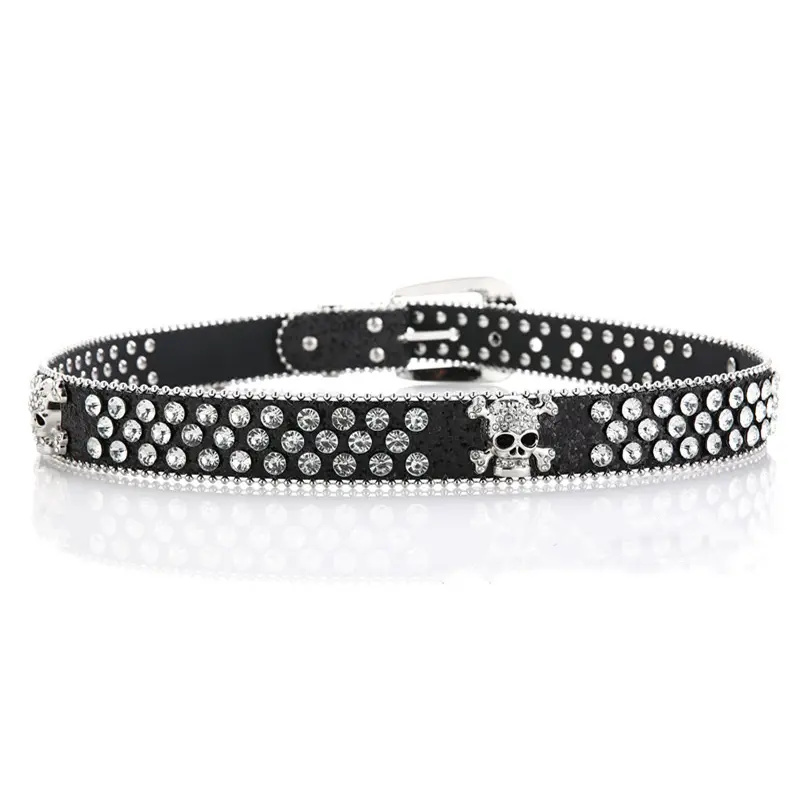 Y2K Gothic subculture punk skeleton diamond belt leather Rhinestone Skull belts