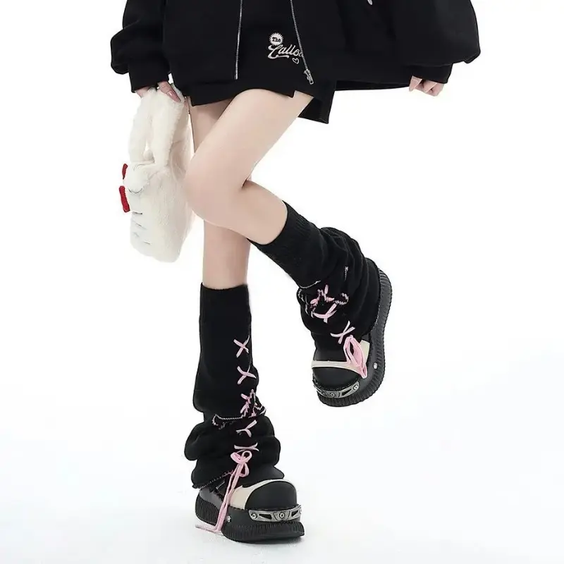 Women Y2k Aesthetic Star Leg Warmers Japanese Ankle Warmer Knee High Knitted Foot Cover Bandage Autumn Long Socks