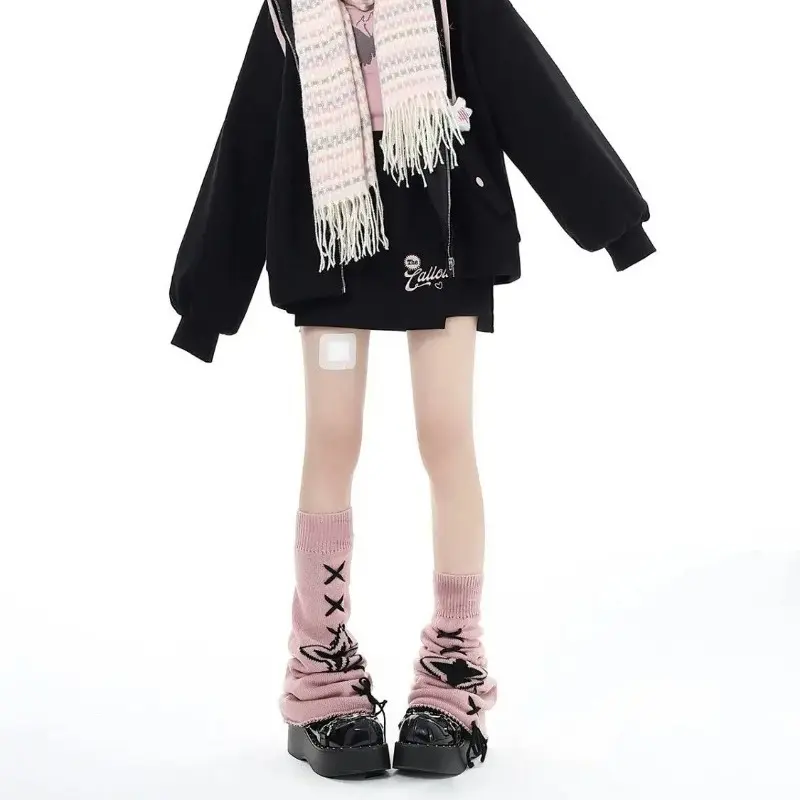 Women Y2k Aesthetic Star Leg Warmers Japanese Ankle Warmer Knee High Knitted Foot Cover Bandage Autumn Long Socks