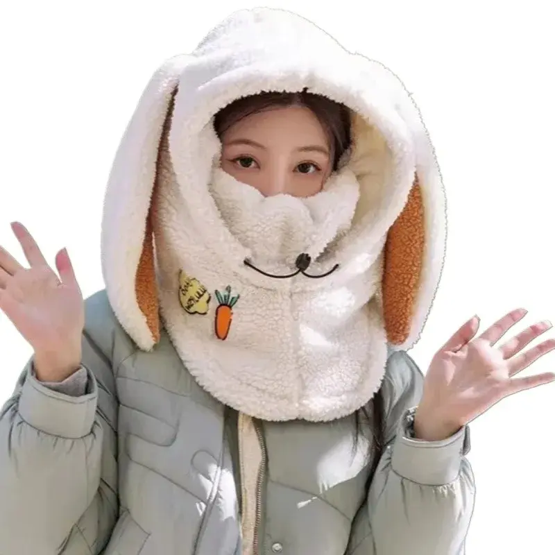 Winter Warm Ski Helmet Cover Comfortable Soft Fleece Skiing Head Warmer Cartoon Cute Rabbit Ear Decorative Helmet Cover Hat