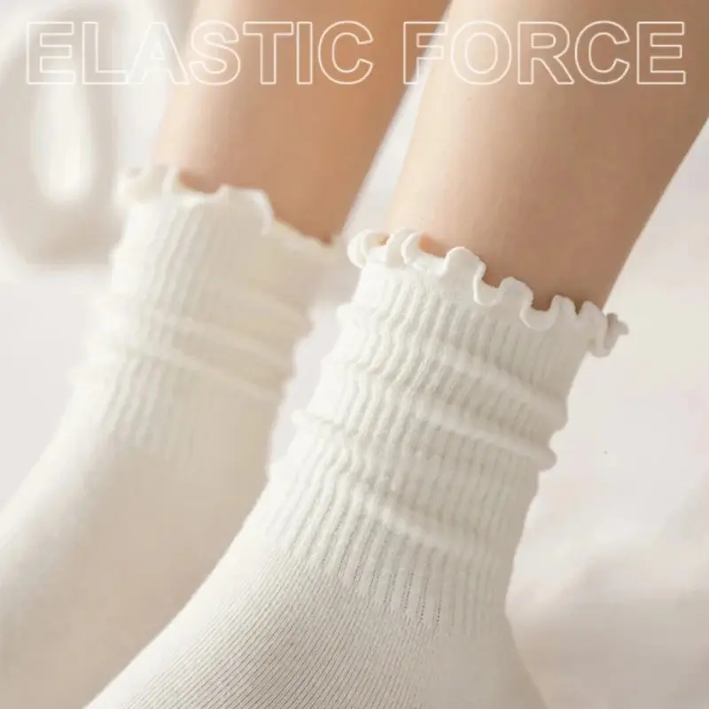 5 Pair /Lot Socks for Women Ruffle Cotton Middle Tube Ankle Short Breathable Black White Set Spring Autumn