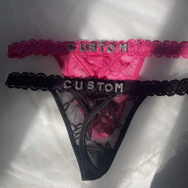 Thong With Name Custom 2Pc/set Rhinestone Letters Waist Chain For Women Sexy Girl Lace String Bikini Customize Briefs Girlfriend