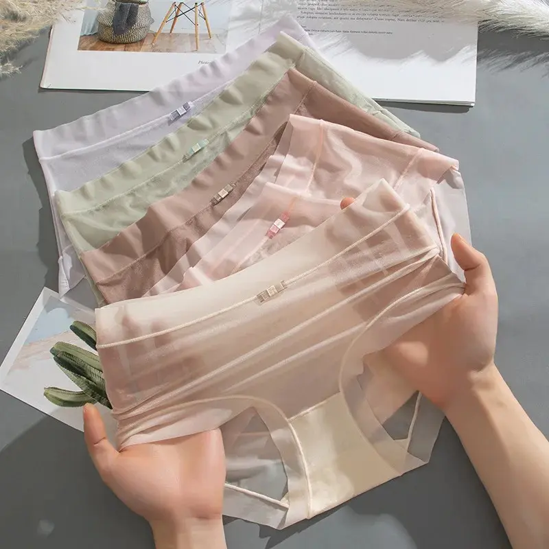 3PCS Women Panties Sexy Lingerie Ice Silk Quick Drying Briefs Female Seamless Underwear Solid Color Underpants Cool Panties