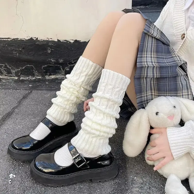 Women's Fluffy Pom Pom Sock Leg Warmers Knit White Black Thickened Thermal Winter Boot Cuffs Cozy Soft Woolen