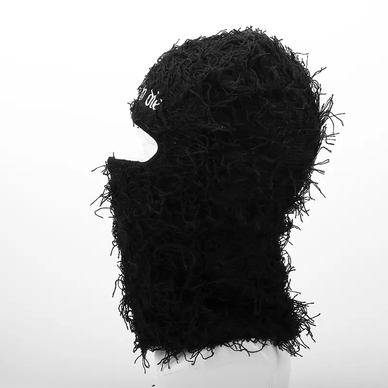 Embroidery Letter Tear Balaclava Distressed Knitted Full Face Ski Mask Hipop Unisex Outdoor Mask  Balaclava Fleece Fuzzy Beanies