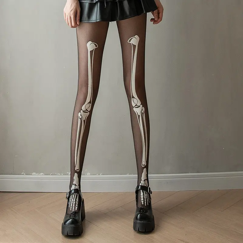 Luminous Sex Human Skeleton Tights Women Anime Pantyhose Black Stockings Sexy Harajuku Hosiery Large G Tights Gothic Clothes