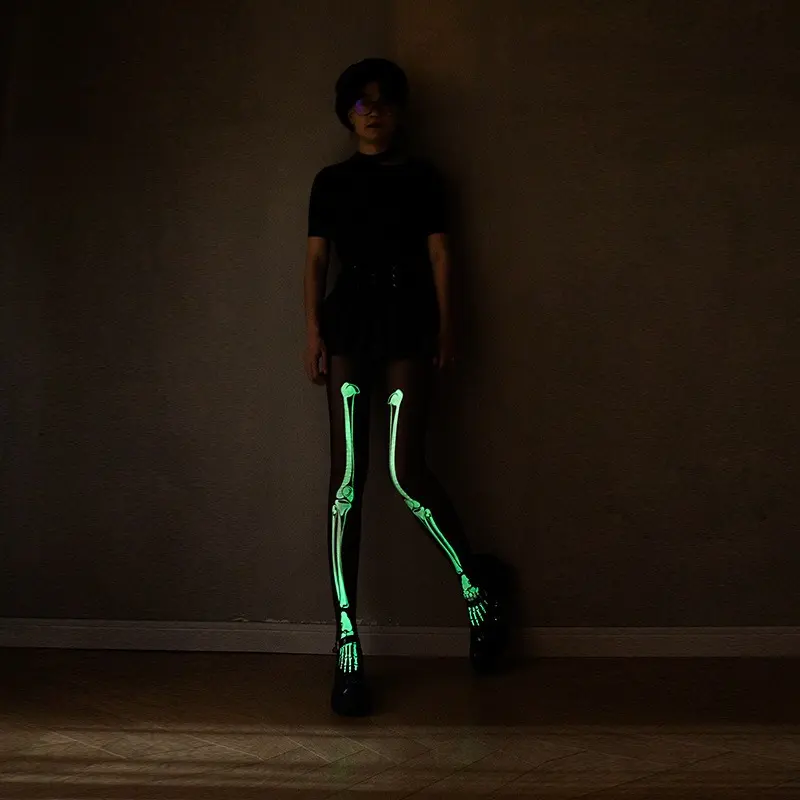 Luminous Sex Human Skeleton Tights Women Anime Pantyhose Black Stockings Sexy Harajuku Hosiery Large G Tights Gothic Clothes