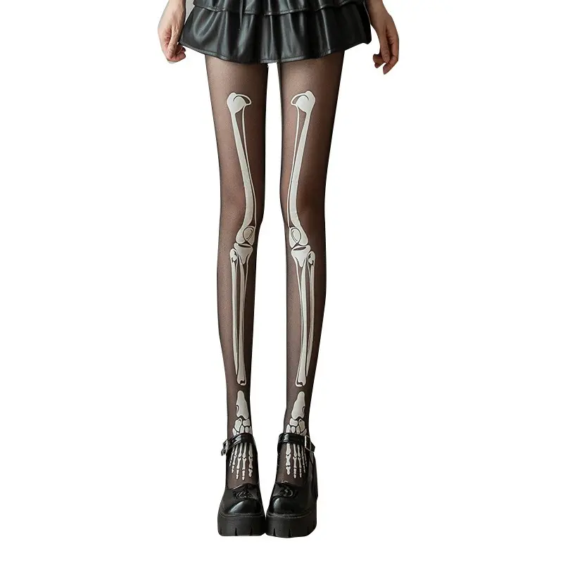 Luminous Sex Human Skeleton Tights Women Anime Pantyhose Black Stockings Sexy Harajuku Hosiery Large G Tights Gothic Clothes