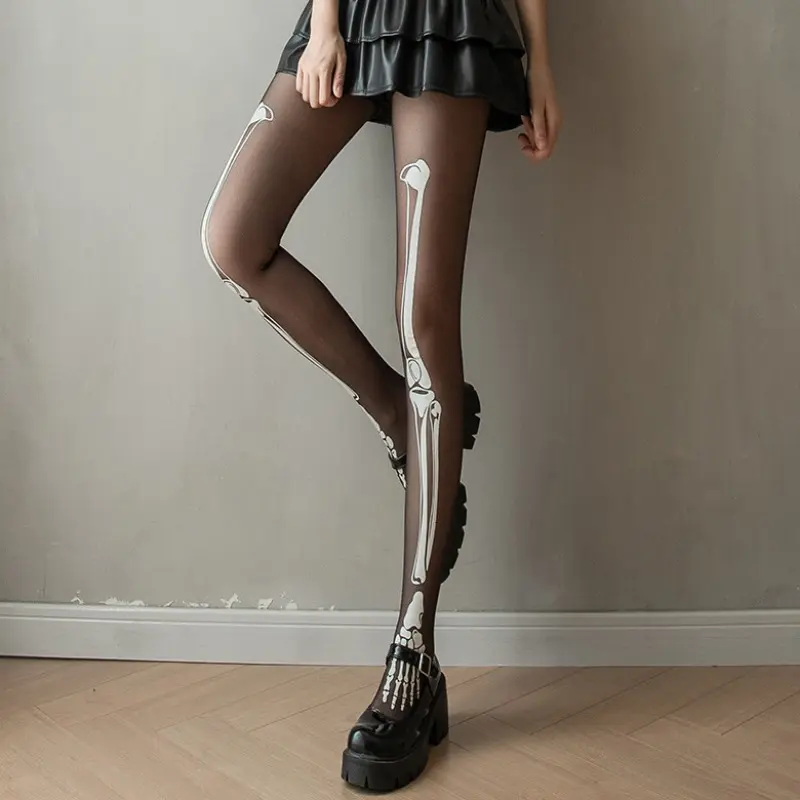 Luminous Sex Human Skeleton Tights Women Anime Pantyhose Black Stockings Sexy Harajuku Hosiery Large G Tights Gothic Clothes
