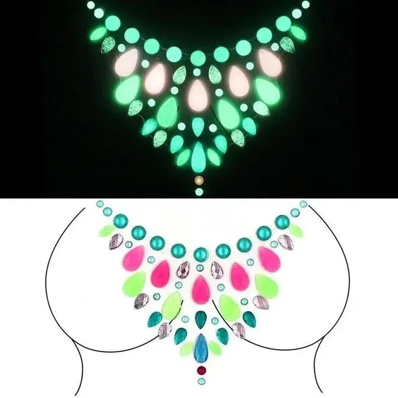 New Luminous Breast Petal Chromophous Acrylic Chest Paste Breathable Nipple Covers Bra Breast Pasties Adhesive Stickers