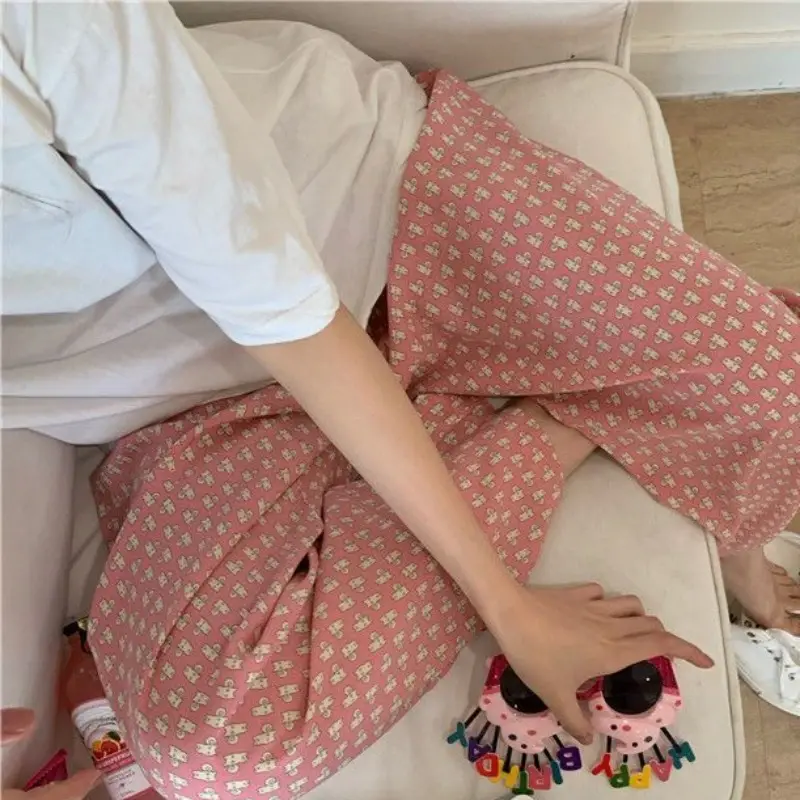 Korean Girls Cute Cartoon Printing Home Leisure Pajama Pants External Trousers Plus Size Women's Pants Summer Thin Sleepwear