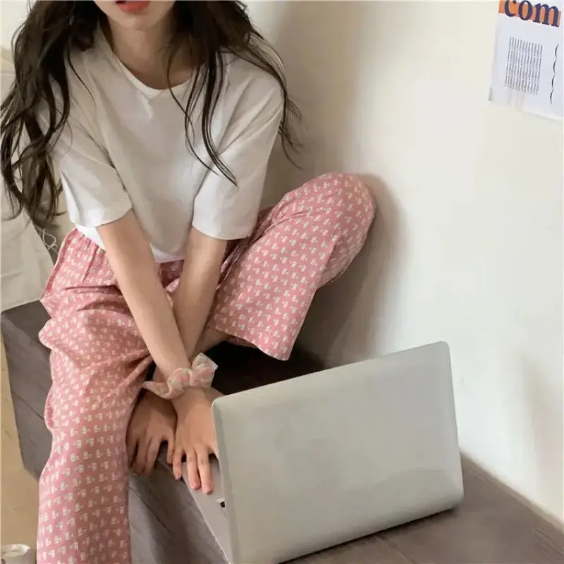 Korean Girls Cute Cartoon Printing Home Leisure Pajama Pants External Trousers Plus Size Women's Pants Summer Thin Sleepwear