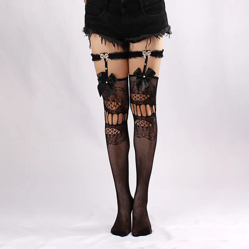 Sexy Women Lace Stocking Lingerie Thigh High Over Knee Butterfly Knot Nylon Stockings Transparent Black Female Mesh Fishnet Sock