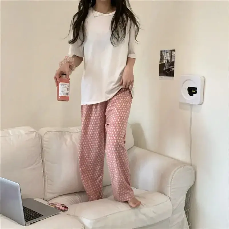 Korean Girls Cute Cartoon Printing Home Leisure Pajama Pants External Trousers Plus Size Women's Pants Summer Thin Sleepwear