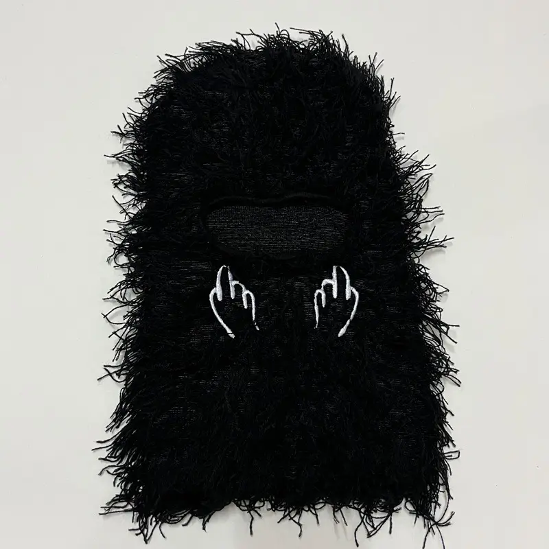 Embroidery Letter Tear Balaclava Distressed Knitted Full Face Ski Mask Hipop Unisex Outdoor Mask  Balaclava Fleece Fuzzy Beanies
