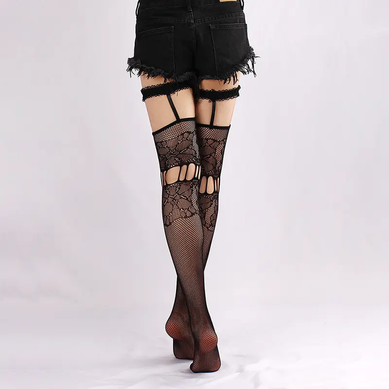 Sexy Women Lace Stocking Lingerie Thigh High Over Knee Butterfly Knot Nylon Stockings Transparent Black Female Mesh Fishnet Sock