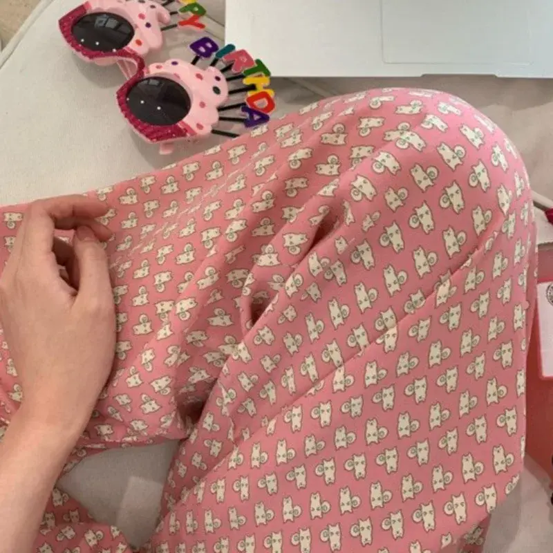 Korean Girls Cute Cartoon Printing Home Leisure Pajama Pants External Trousers Plus Size Women's Pants Summer Thin Sleepwear