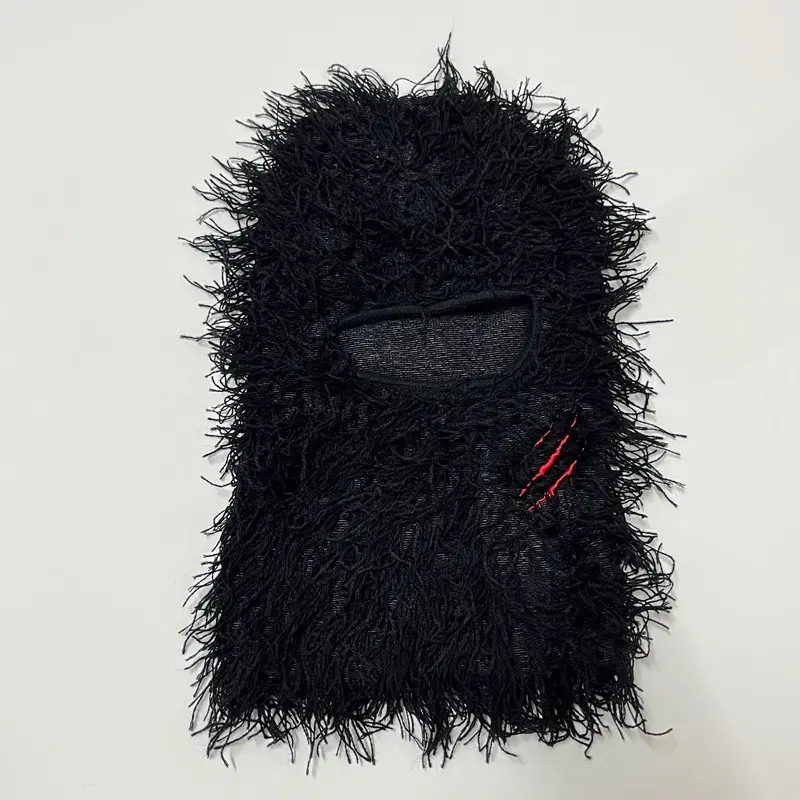 Embroidery Letter Tear Balaclava Distressed Knitted Full Face Ski Mask Hipop Unisex Outdoor Mask  Balaclava Fleece Fuzzy Beanies
