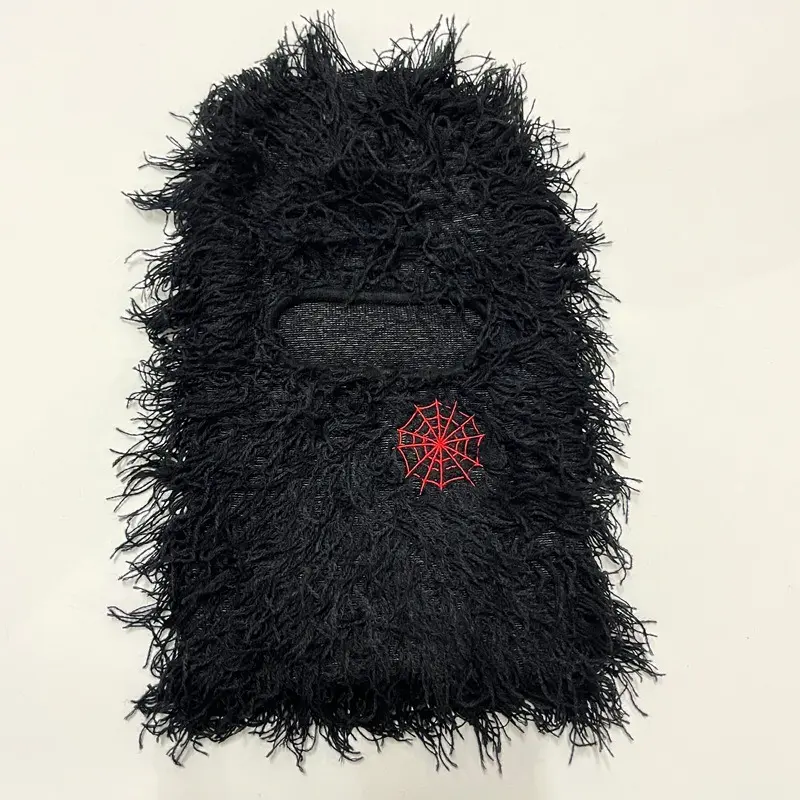 Embroidery Letter Tear Balaclava Distressed Knitted Full Face Ski Mask Hipop Unisex Outdoor Mask  Balaclava Fleece Fuzzy Beanies