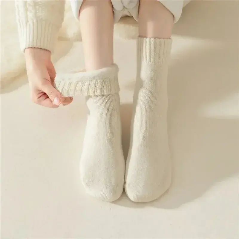 1 Pairs Women Socks Wool Autumn Winter Warm Snow Markron Color Thick Plush Hairy Soft Postpartum Stockings Floor Sleep Socks