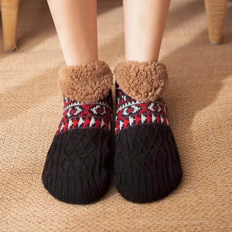 Indoor Winter Slippers Socks Men's Floor Socks Home Bedroom Sleeping Socks Non-slip Knitted Adult Plus Fleece Warm Carpet Sox