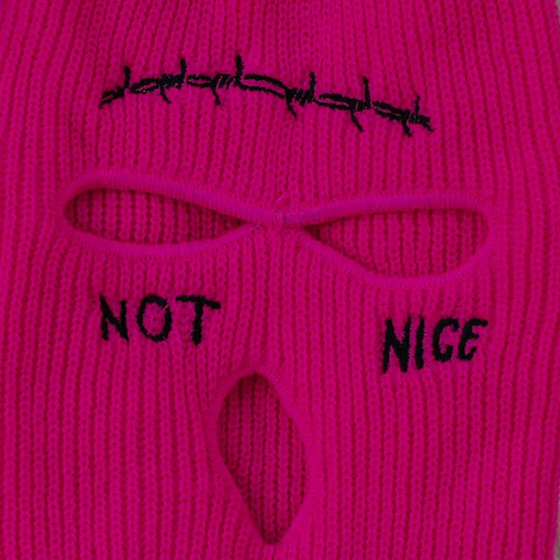 NOT NICE Embroidery Three-hole Balaclava Knit Hat Army Tactical CS Winter Ski Riding Mask Beanie Prom Party Mask Warm Mask
