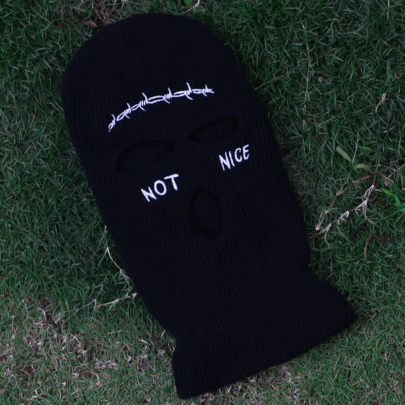 NOT NICE Embroidery Three-hole Balaclava Knit Hat Army Tactical CS Winter Ski Riding Mask Beanie Prom Party Mask Warm Mask