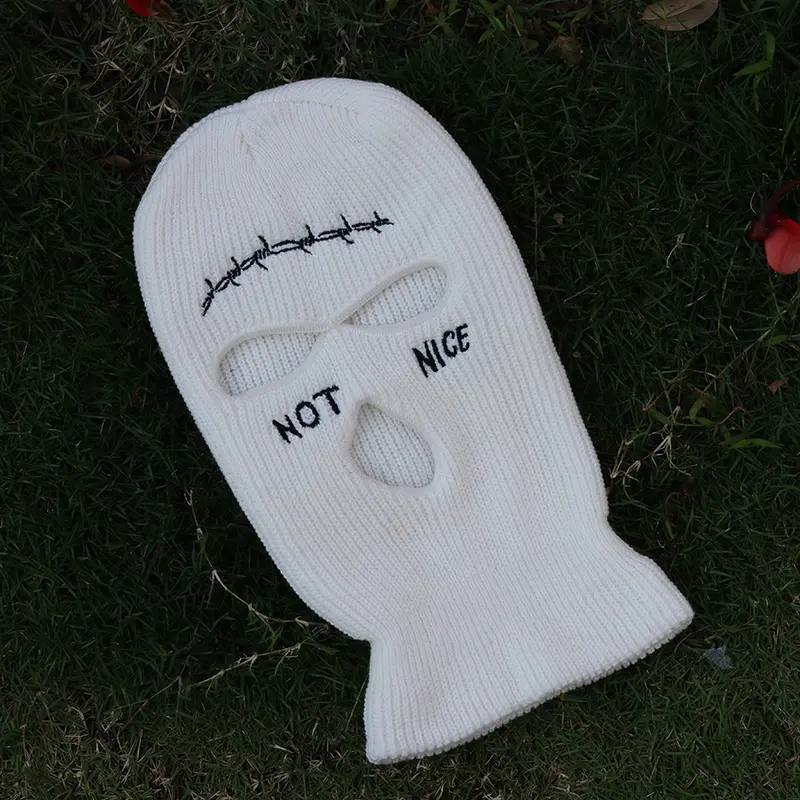 NOT NICE Embroidery Three-hole Balaclava Knit Hat Army Tactical CS Winter Ski Riding Mask Beanie Prom Party Mask Warm Mask