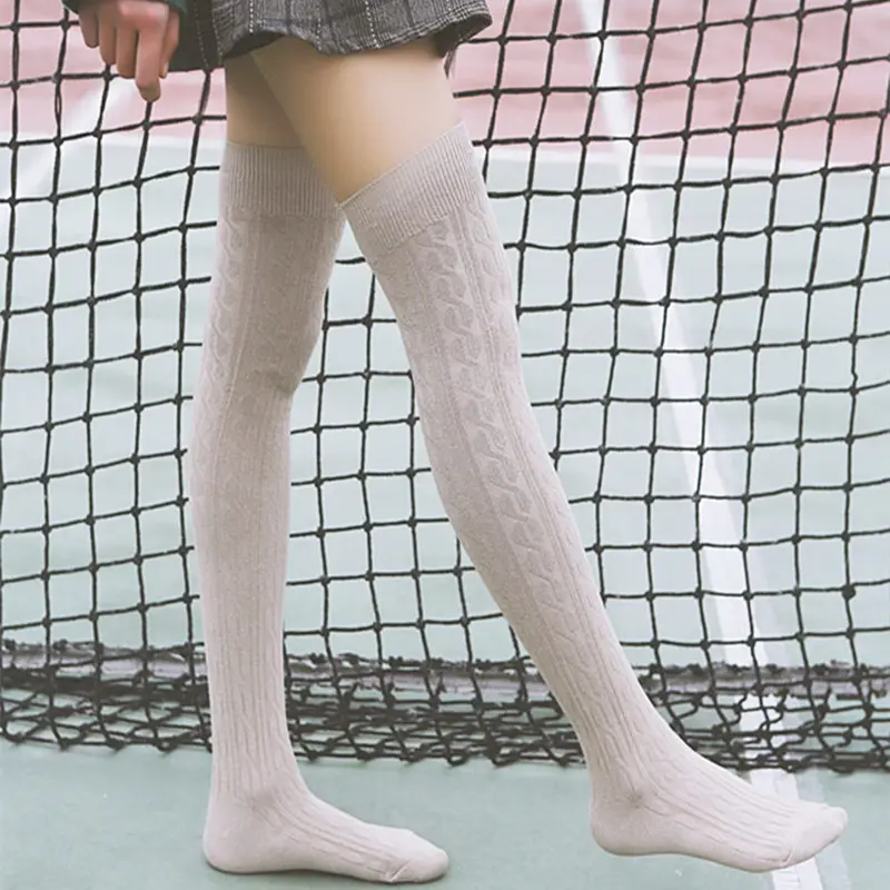 Women's Long Socks Knee High Boots Korean Warm Winter Japanese Style White Slouch Hot Wool Black For Girls 7/8 Over The Fashion