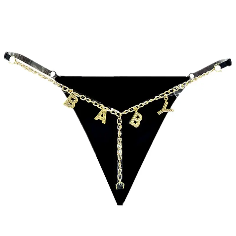 Flash Diamond Letter Pendant Design Thongs Low Waist Intimates Panties Women's Sexy Underpants Transparent Erotic Underwear