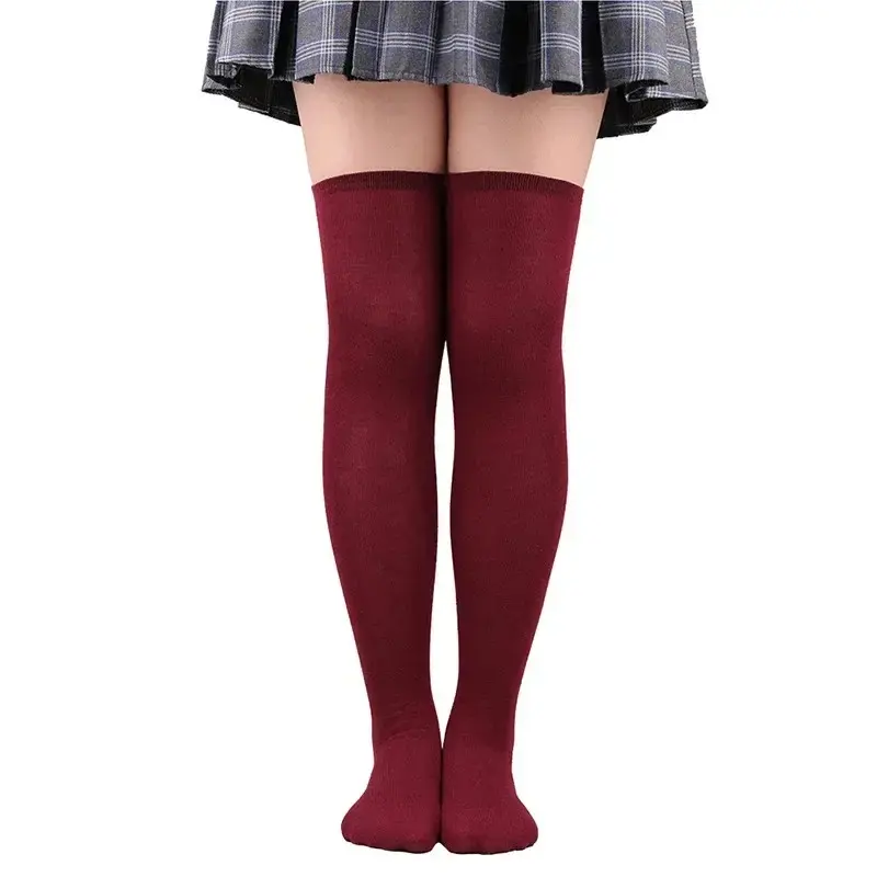 Girls Long Tube Socks Black White Solid Color Long Socks Women Sexy Over Knee Thigh High Socks Over The Knee Stockings Hosiery