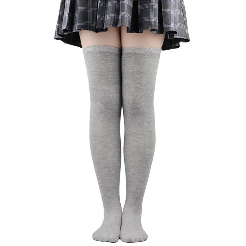 Girls Long Tube Socks Black White Solid Color Long Socks Women Sexy Over Knee Thigh High Socks Over The Knee Stockings Hosiery