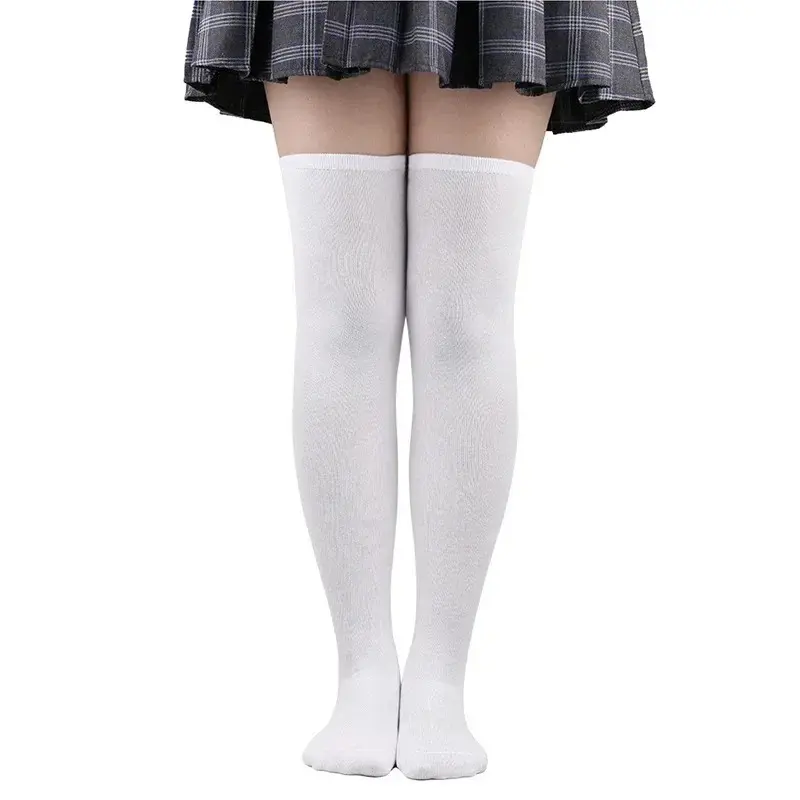 Girls Long Tube Socks Black White Solid Color Long Socks Women Sexy Over Knee Thigh High Socks Over The Knee Stockings Hosiery