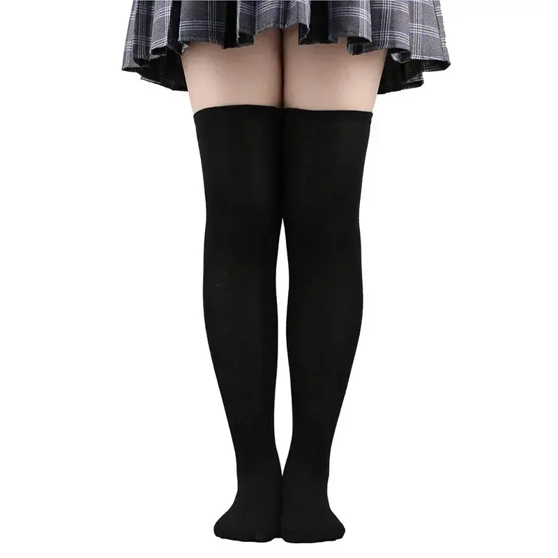 Girls Long Tube Socks Black White Solid Color Long Socks Women Sexy Over Knee Thigh High Socks Over The Knee Stockings Hosiery