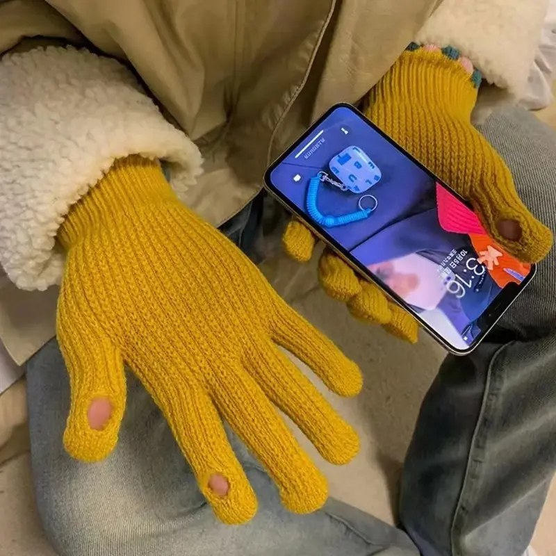 Winter Warm Knitted Gloves Full Finger Gloves Touch Phone Woolen Touch Screen Skiing Gloves Mittens Riding Work Gants Guantes