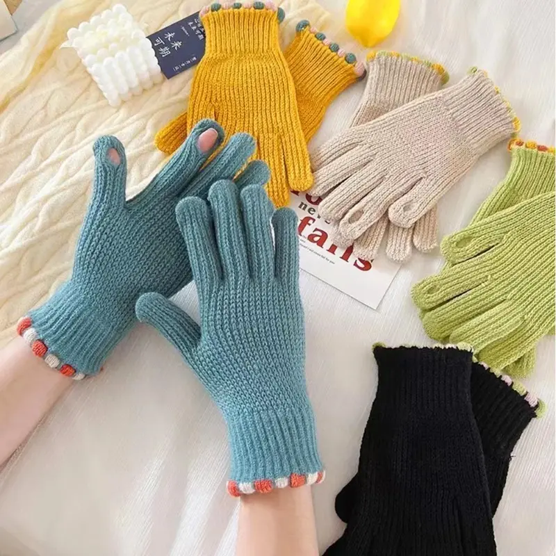 Winter Warm Knitted Gloves Full Finger Gloves Touch Phone Woolen Touch Screen Skiing Gloves Mittens Riding Work Gants Guantes