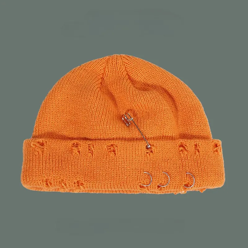 9 Colors Fashionable Ladies Winter Warm Knitted Caps 3 Metal Ring Buckled Hat Cool Pure Hip Hop Hats for Women