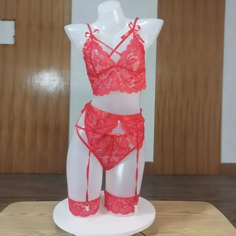 Sexy Erotic Lingerie Women Bra and Panty Garters 3pcs See Through Lingerie Sets Sexy Women's Underwear Set Porn Sexy Lingerie