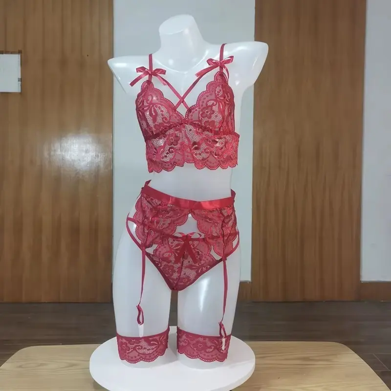 Sexy Erotic Lingerie Women Bra and Panty Garters 3pcs See Through Lingerie Sets Sexy Women's Underwear Set Porn Sexy Lingerie