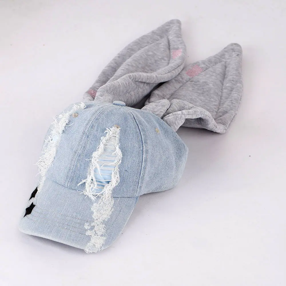 New Jeans MinJi Haerin OMG Stage Long Rabbit Ear Hat Y2K Style Denim Blue Baseball Cap Fashion Hip-Pop Cap Couple Birthday Gifts