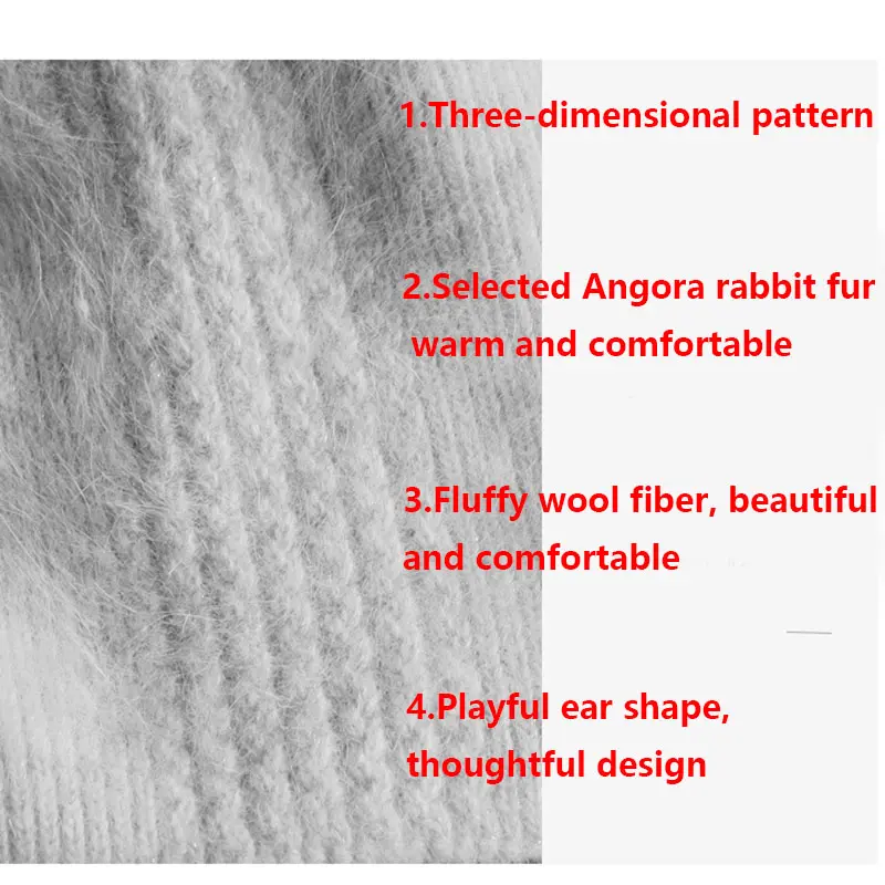 2020 Simple Girl Angora Rabbit fur ear Beanie Hat for Women Winter Skullies Warm wool Panama fashion Gorros Female Bomber Cap