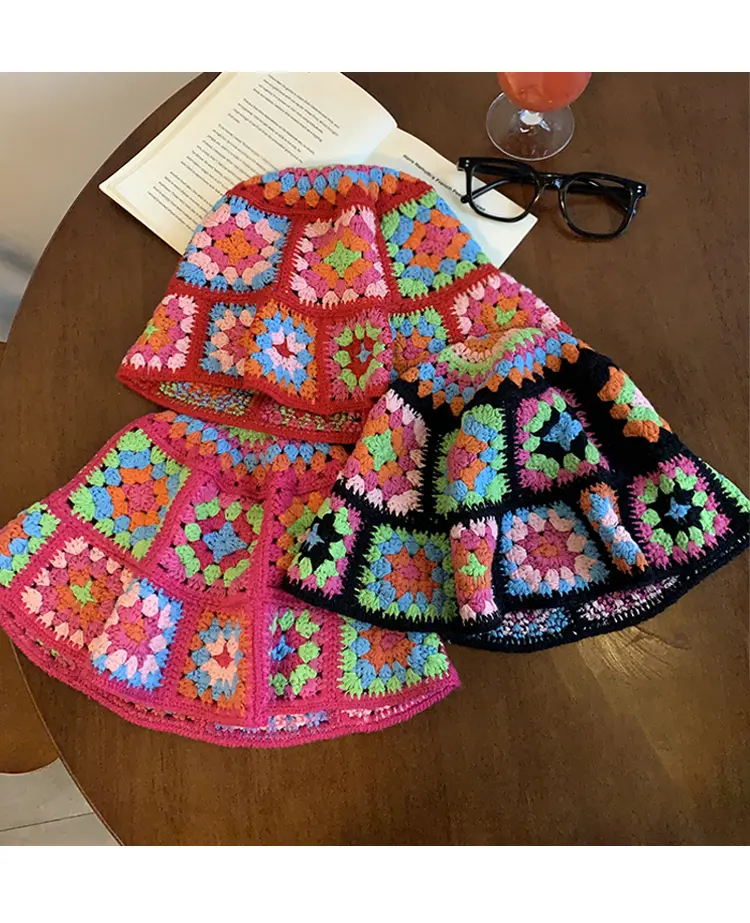 red crochet hat 2024 Fashion Colorful Woolen Hat Women's Autumn and Winter Cute Handmade Plush Hat Knitted Fisherman Bucket Hats