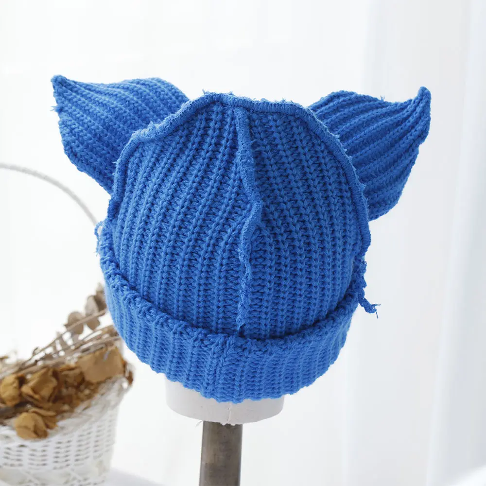 2024 fashion Lover boy Cat Ear Knit Hat solid Warm Pig Ear Woolen Hat Cute Hooded Cap Niche Design Hip-hop Christmas Gift