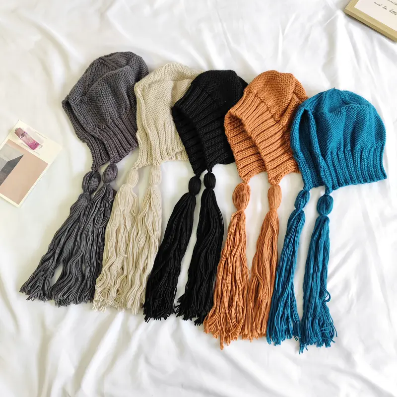 Women knitting Winter hats Hat with earflaps hat Russian Winter caps fur hood hat Lamb hair Women's Bomber Hats warm beanies cap