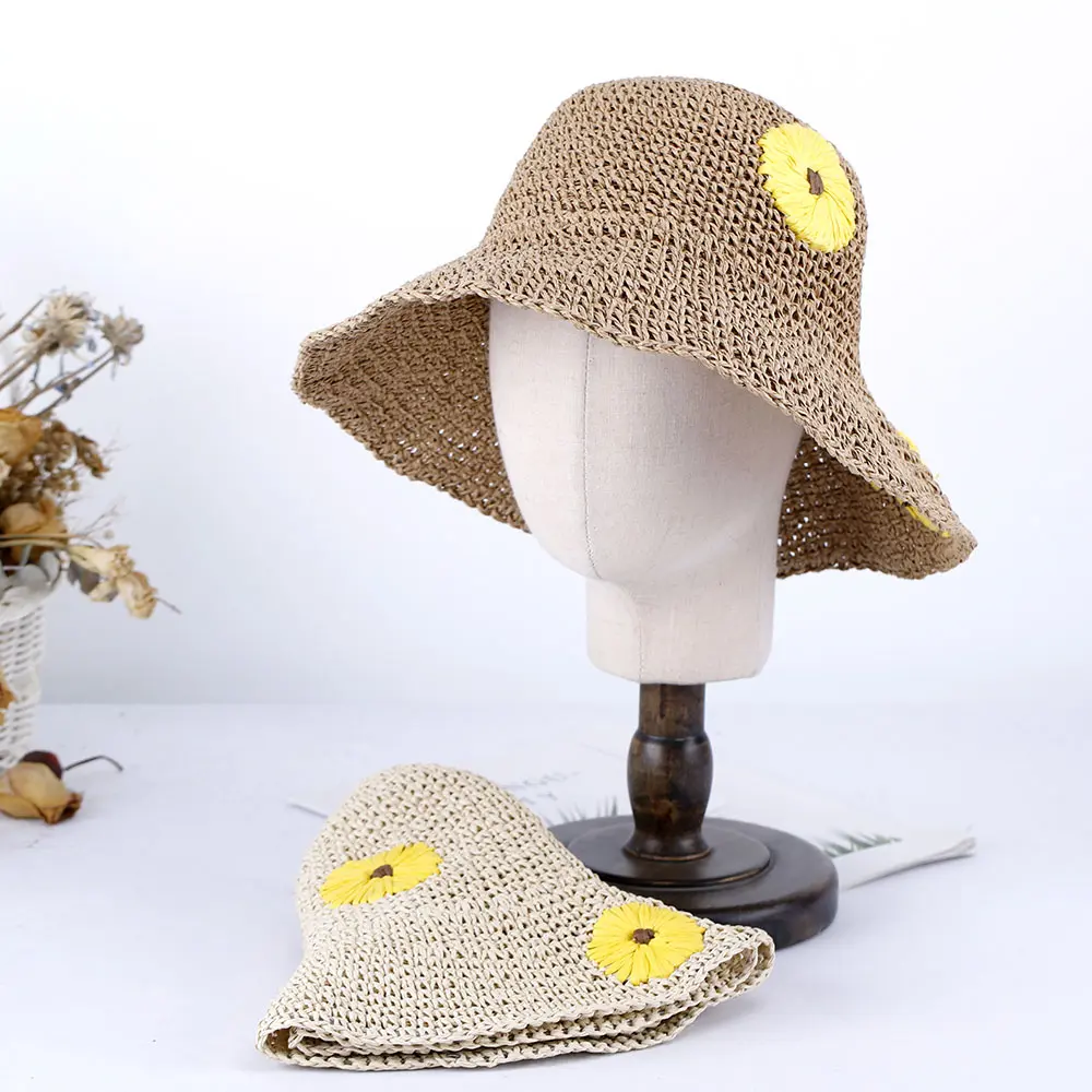 2023 flower Women's summer hat beach Women's hat Beach outing uv protection solar hat sunshade hat Straw hat sun visor Hat girl
