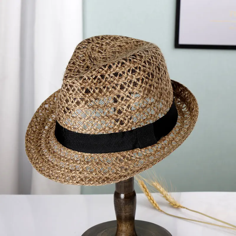 Natural Panama Soft Shaped Straw Hat Summer Women sun hats Men Beach Sun Cap UV Protection straw Felt hat grass color RAFFIA cap