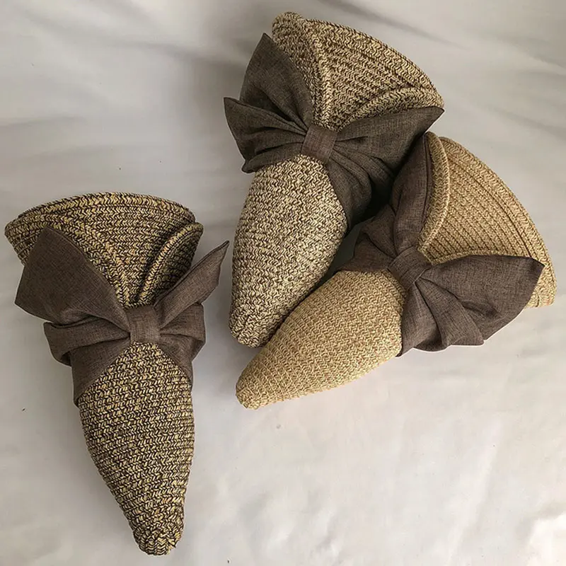 2021 NEW Women's Sun Hat Big Bow Wide Brim Floppy Summer Hats For Women Beach Panama Straw hat Sun Protection Visor Femme Cap