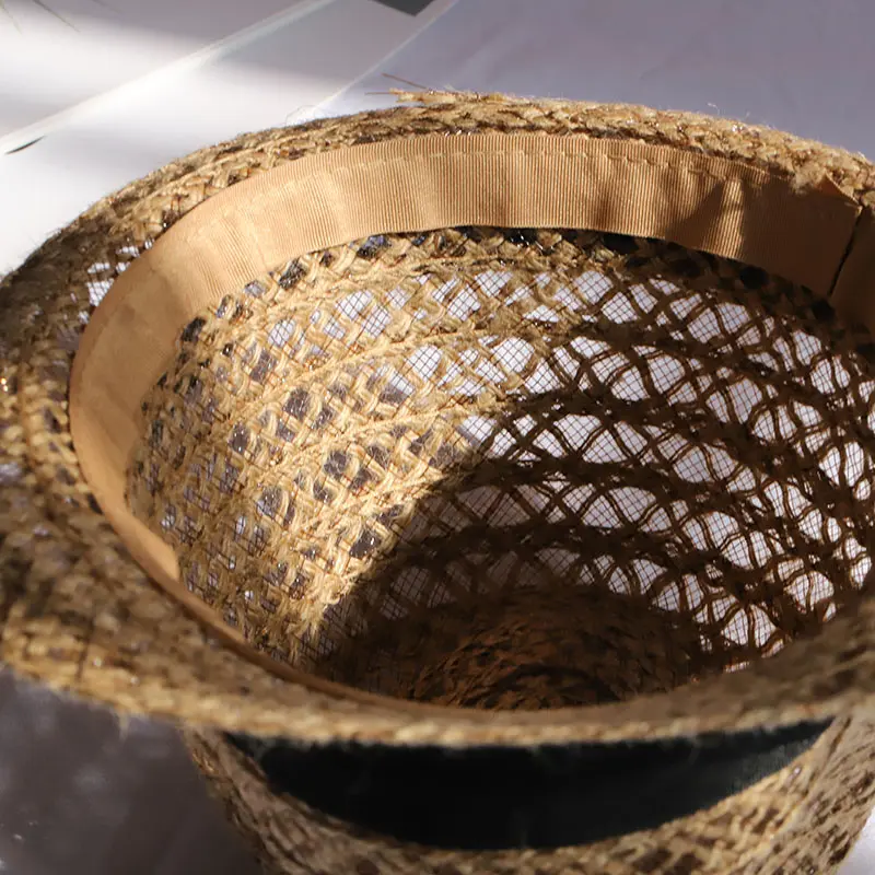 Natural Panama Soft Shaped Straw Hat Summer Women sun hats Men Beach Sun Cap UV Protection straw Felt hat grass color RAFFIA cap