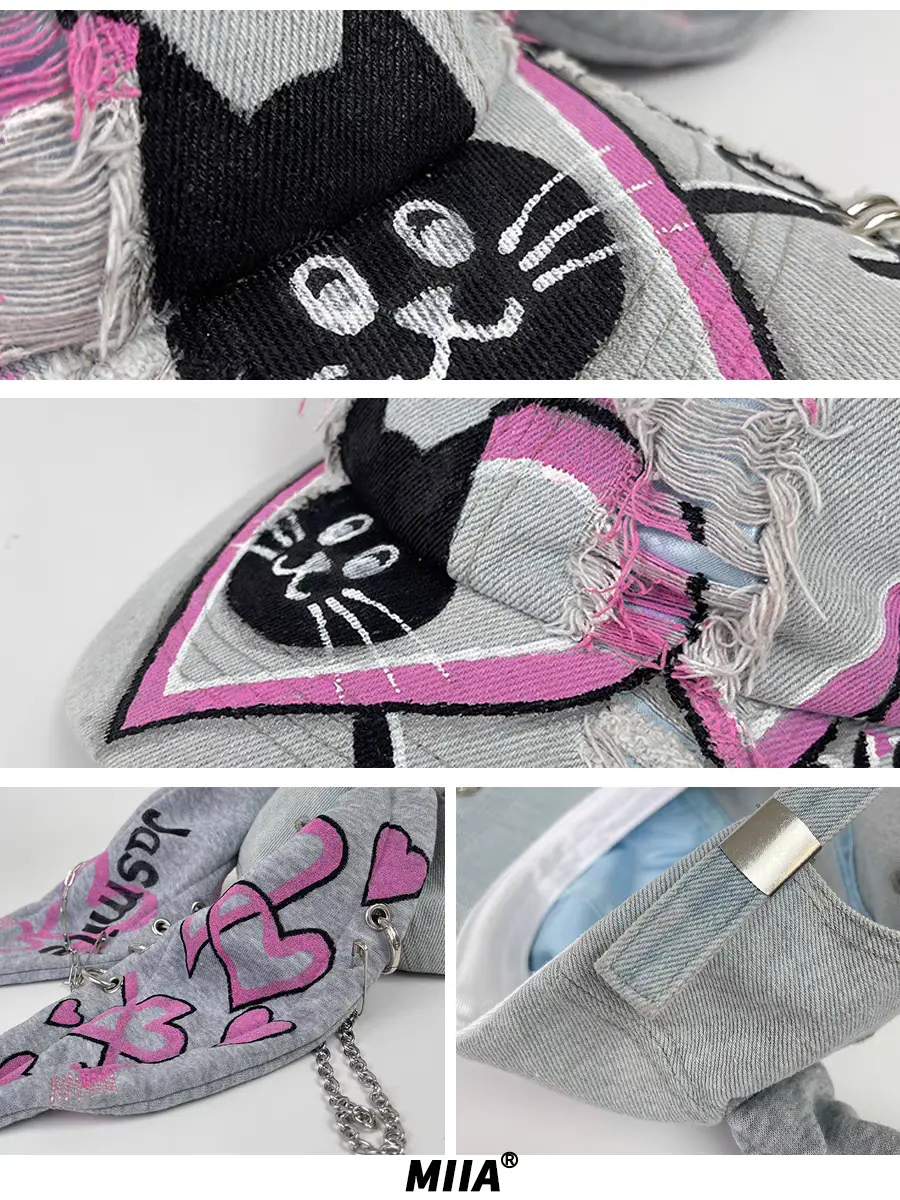 2024 Y2K new Hot Girl Jeans Long Rabbit Ears Cowboy Baseball Hat Wash Graffiti Hip Hop Cap Women Men Party Team Baseball Cap