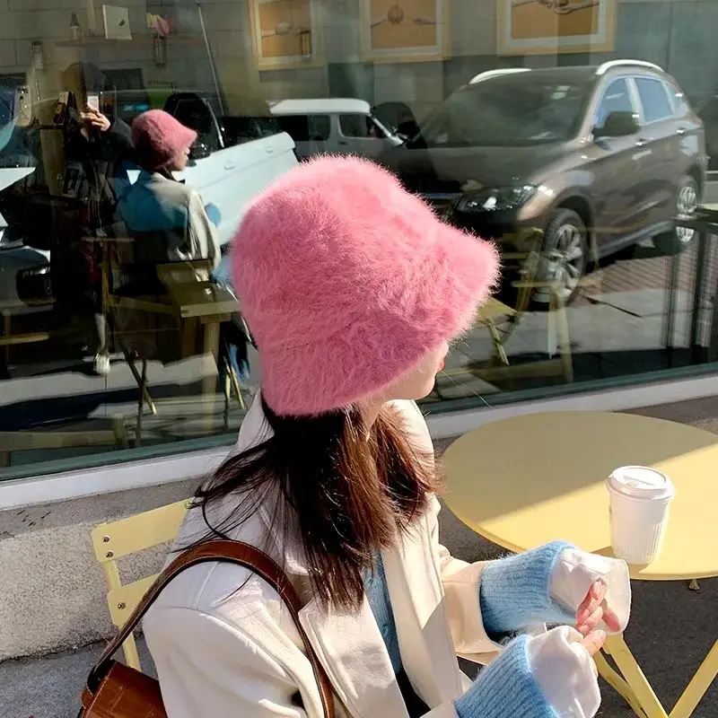 2020 Hat winter women's fashion Solid color rabbit fur hat bucket cap fisherman's hat retro knitted wool Panama Beanie Hats